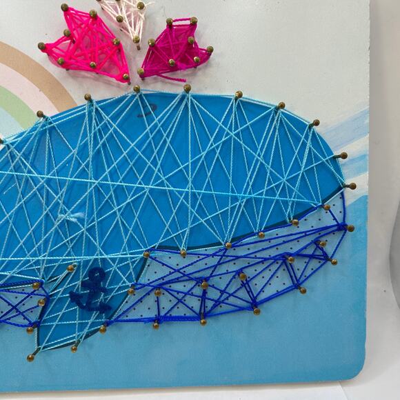 Cute Whale Spout Spouting String Art Completed Rainbow 11x8 in Ocean Nautical - Picture 6 of 11